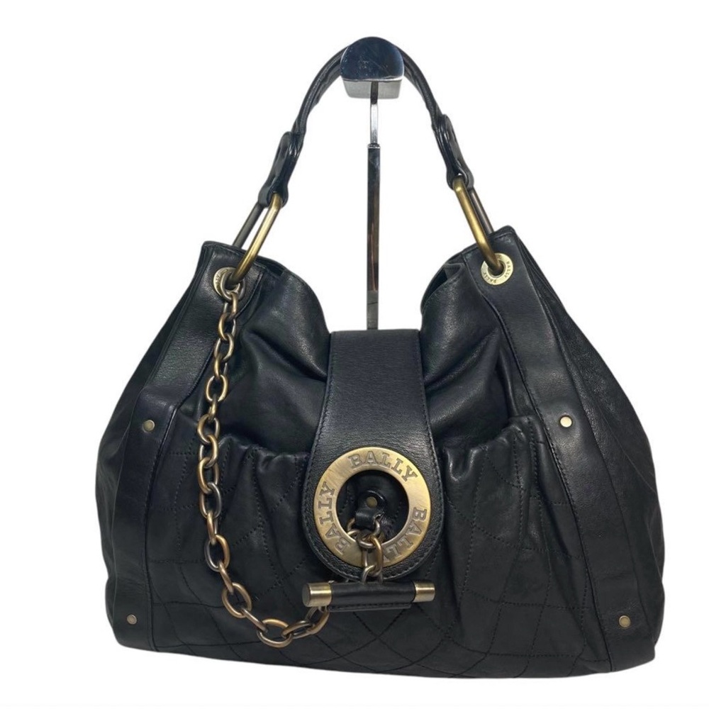 Bally VINTAGE Black Leather Arm Shoulder HandBag Purse